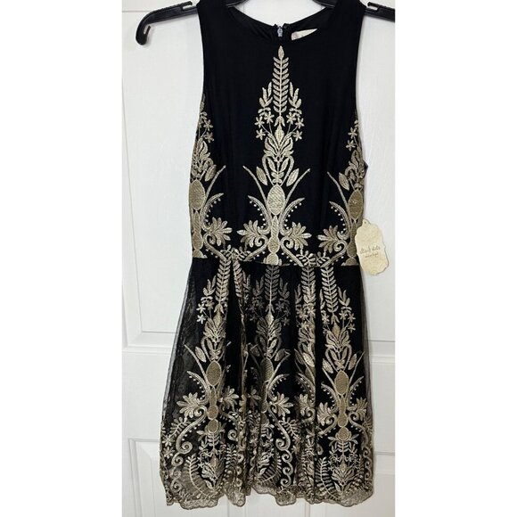 Altard State Black & Gold Sleeveless Embroidered A-Line Dress XS Fit and Flare - Picture 3 of 7
